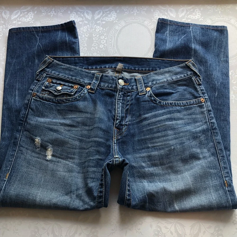 True Religion Men’s Size 34 Section Flap Regular Straight Blue Denim Jeans Pants